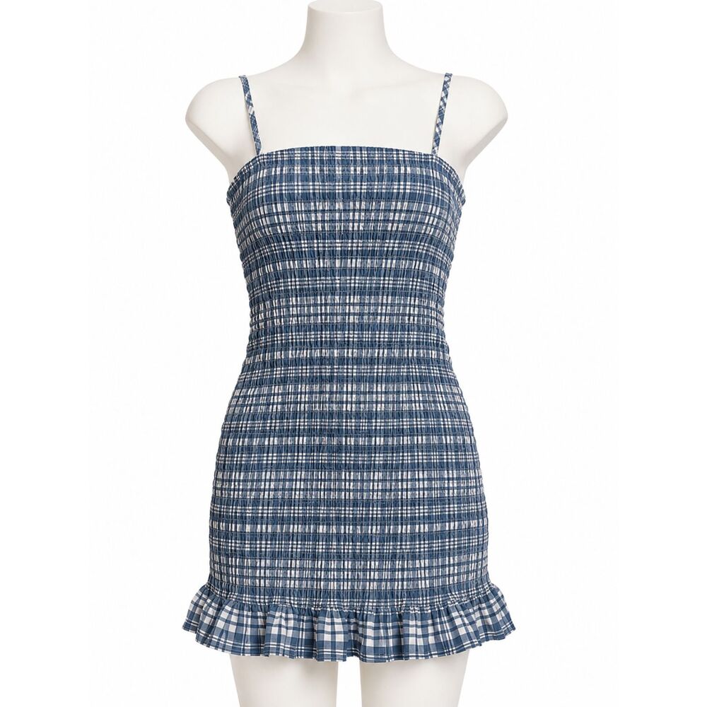 Wild Fable NWT Blue White Gingham Smocked Mini Sundress M Cotton